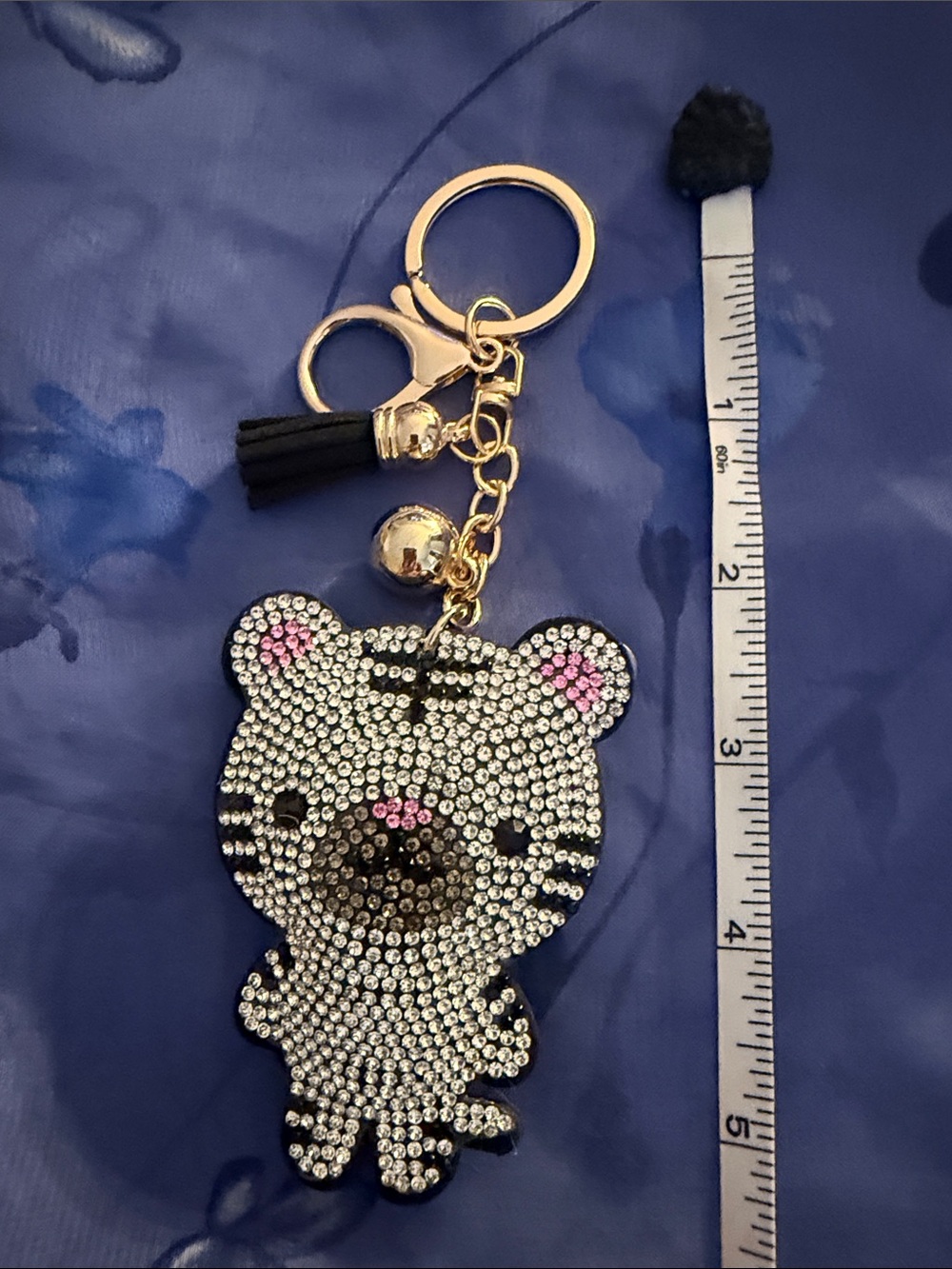 Crystal Tiger Keychain Charm – Gold Hardware, Black & Pink Accents